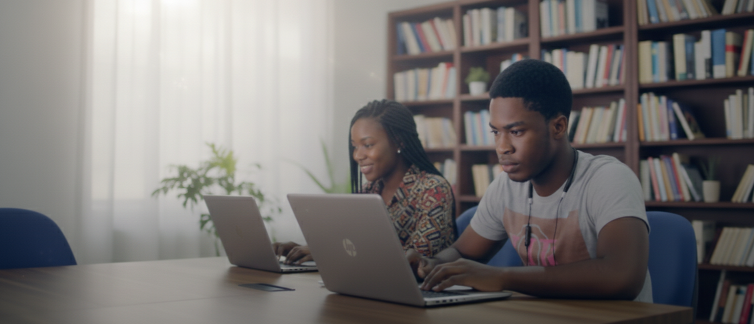 Étudiante souriante apprenant en ligne